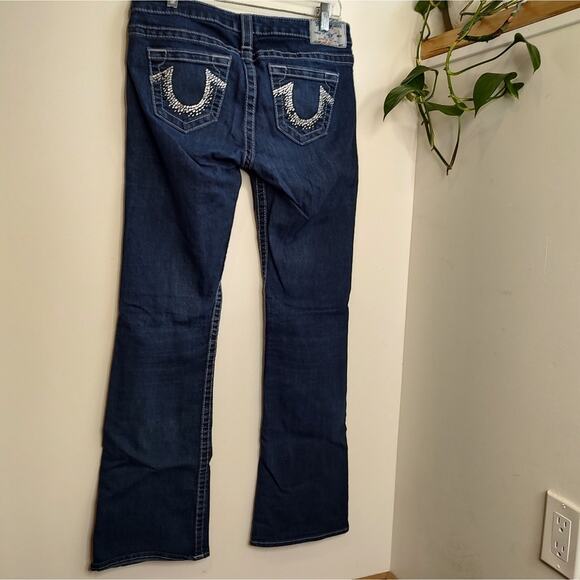True Religion Dark Wash Boot Cut Crystal Pocket Jeans Waist Size 28 - Picture 2 of 15